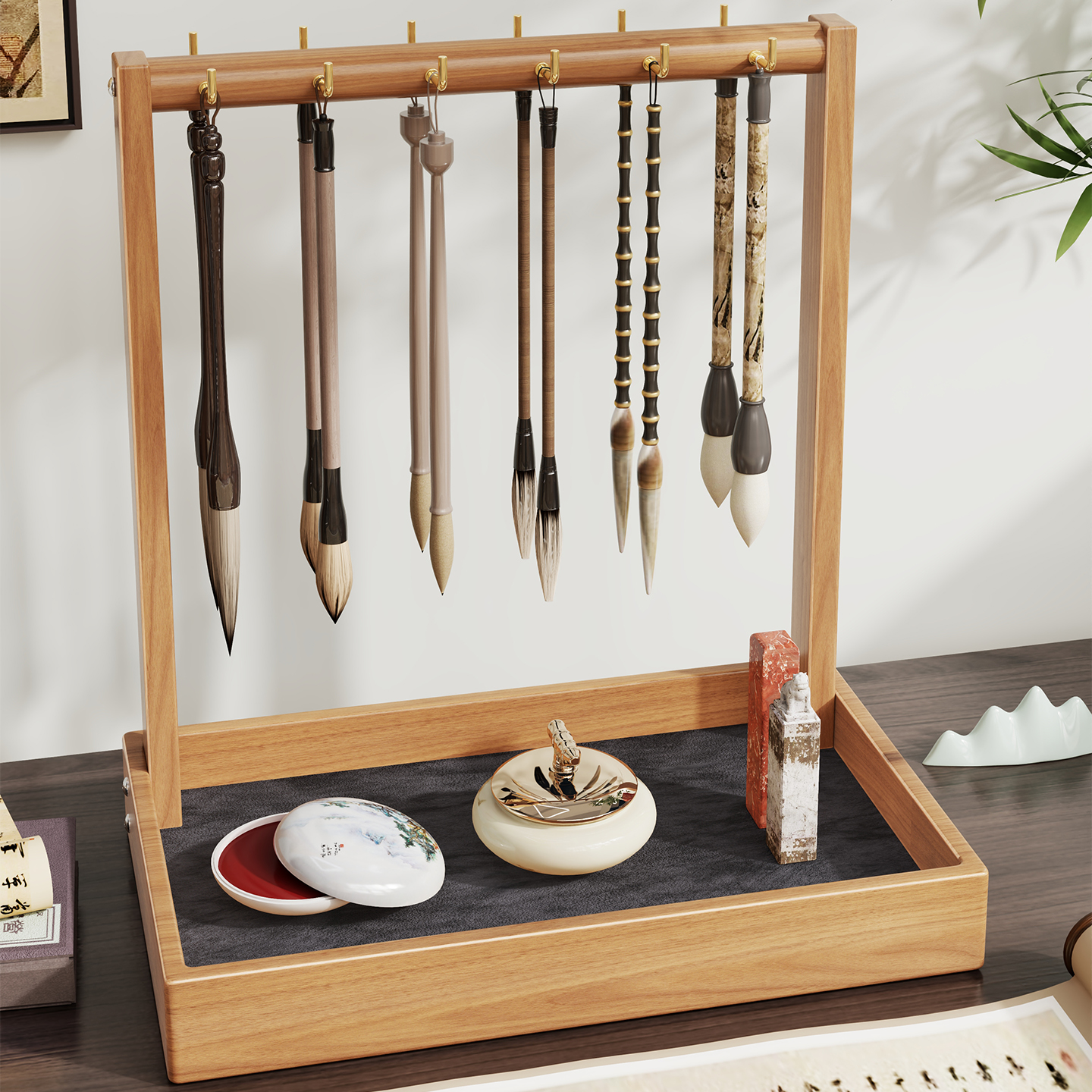 毛笔挂架毛笔架实木书法毛笔笔架