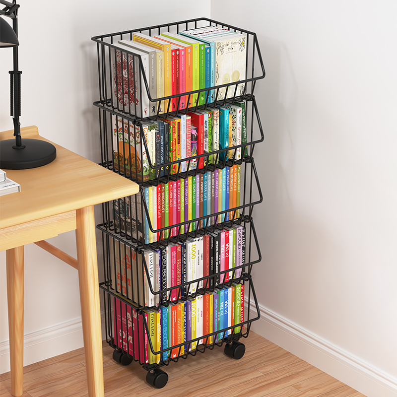 书架落地家用儿童铁艺简易大开口