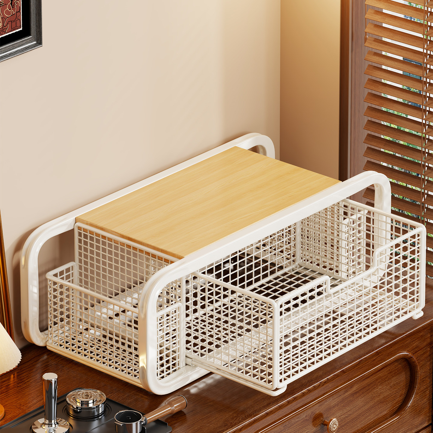 桌面咖啡机置物架抽拉式水杯架