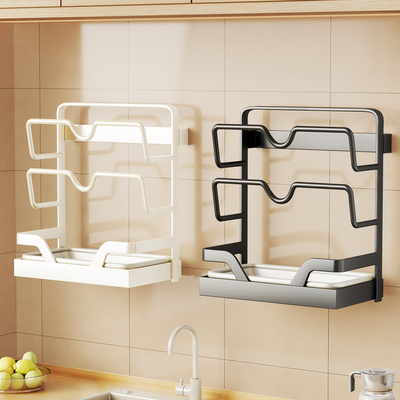 吸盘锅盖架壁挂免打孔厨房置物架多功能家用收纳菜板放置器砧板架