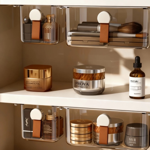 桌面透明隐藏化妆品收纳盒