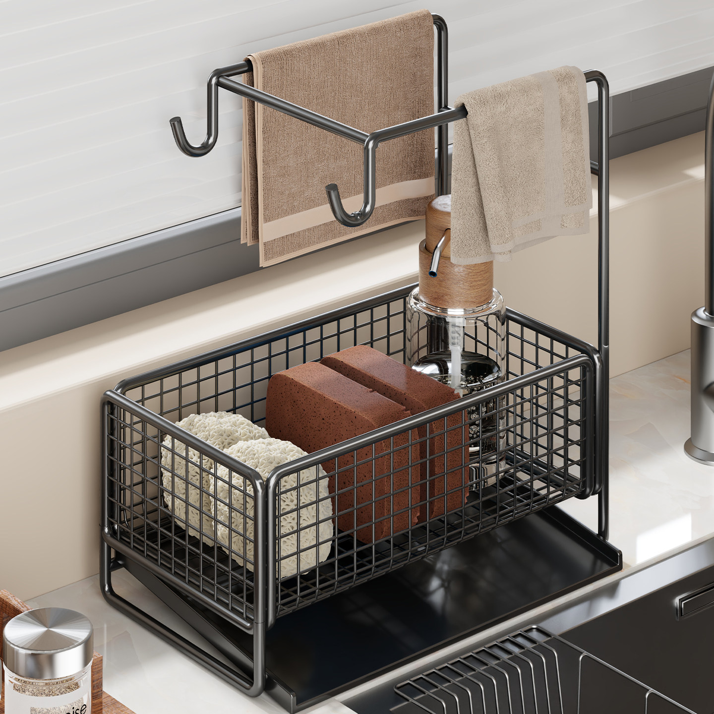 抹布收纳沥水架厨房多功能调料收纳家用台面水龙头水槽置物免打孔,厨房/烹饪用具,抹布架/厨房清洁收纳架,淘宝优惠券,粉丝福利购,淘宝优惠卷