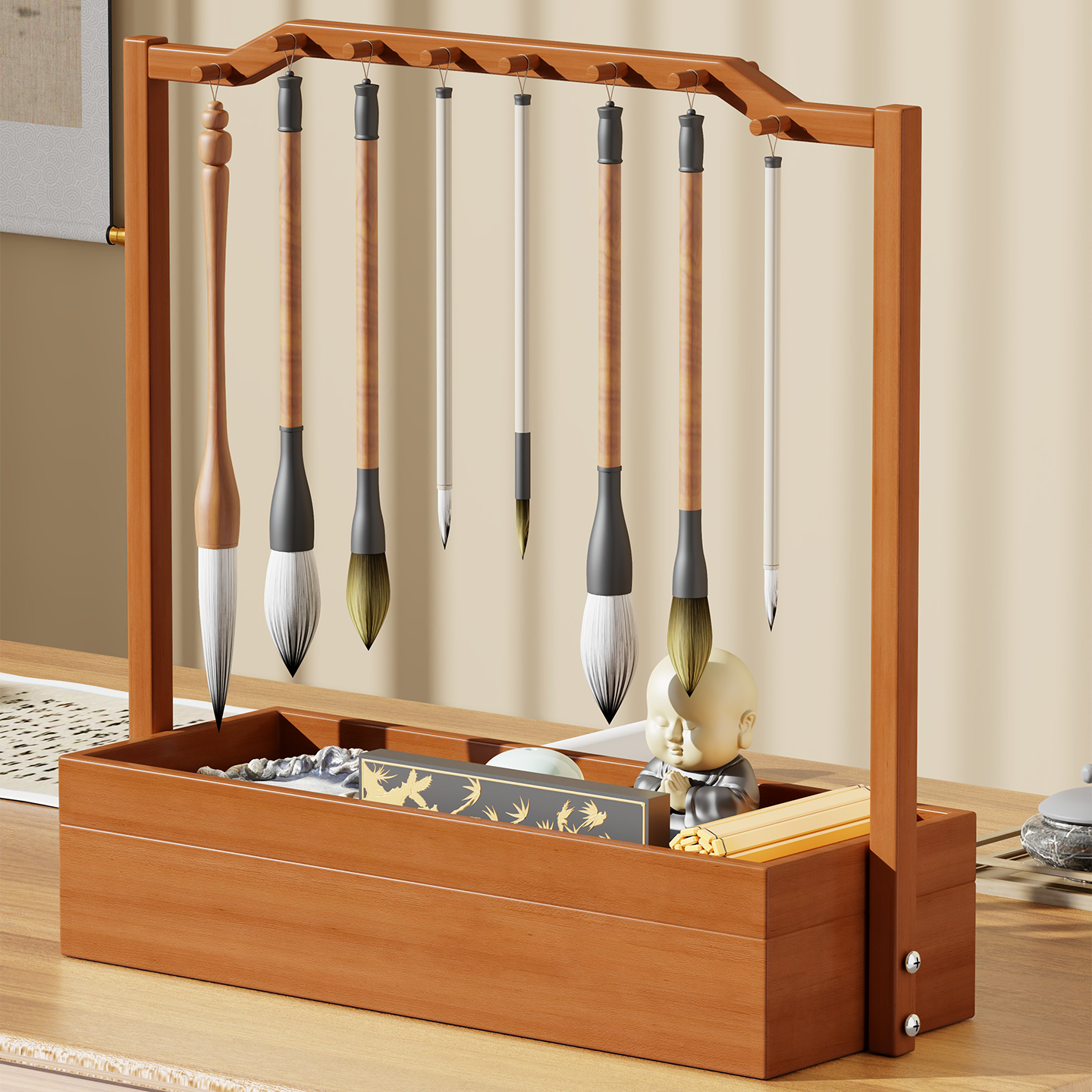 笔架毛笔架双层抽屉悬挂式架子