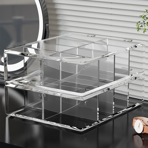 桌面粉扑收纳盒分格防尘翻盖盒子化妆台化妆品放气垫美妆蛋置物架