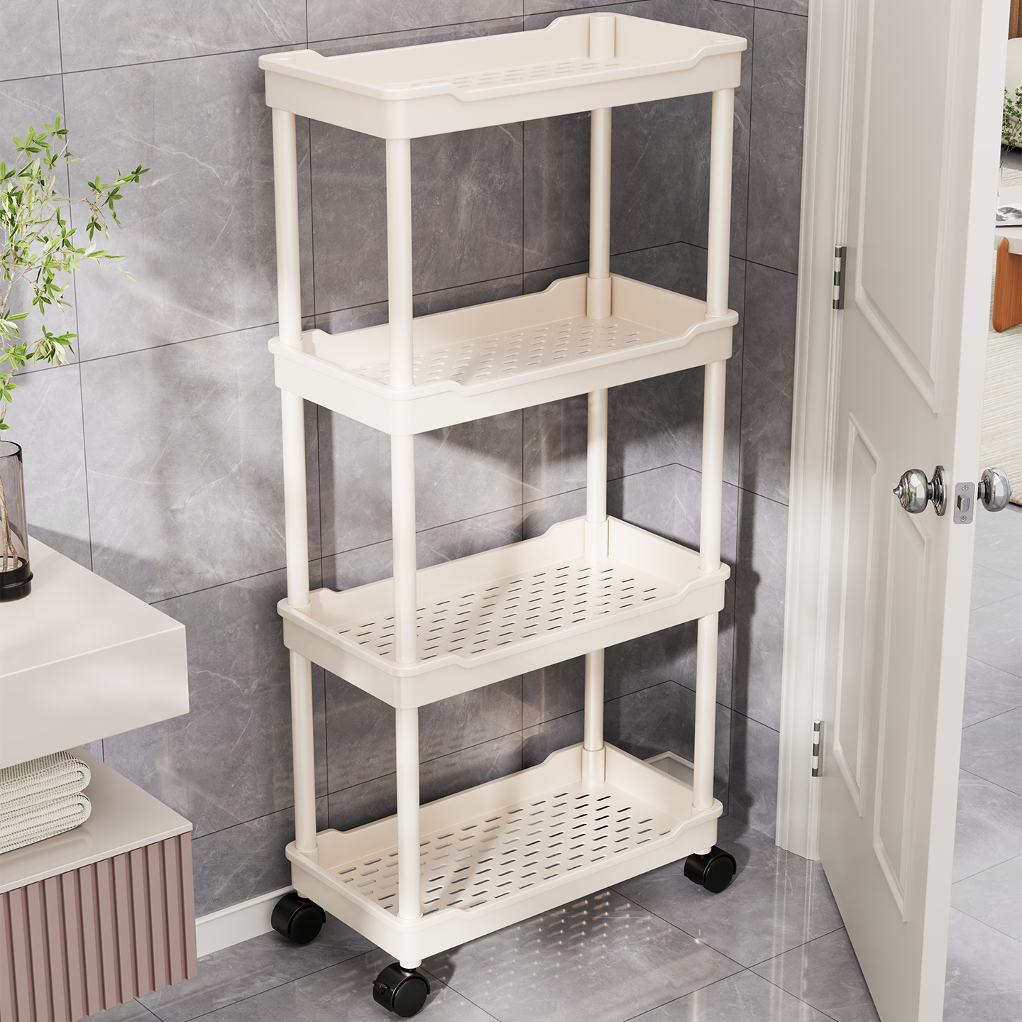卫生间置物架浴室落地夹缝小推车