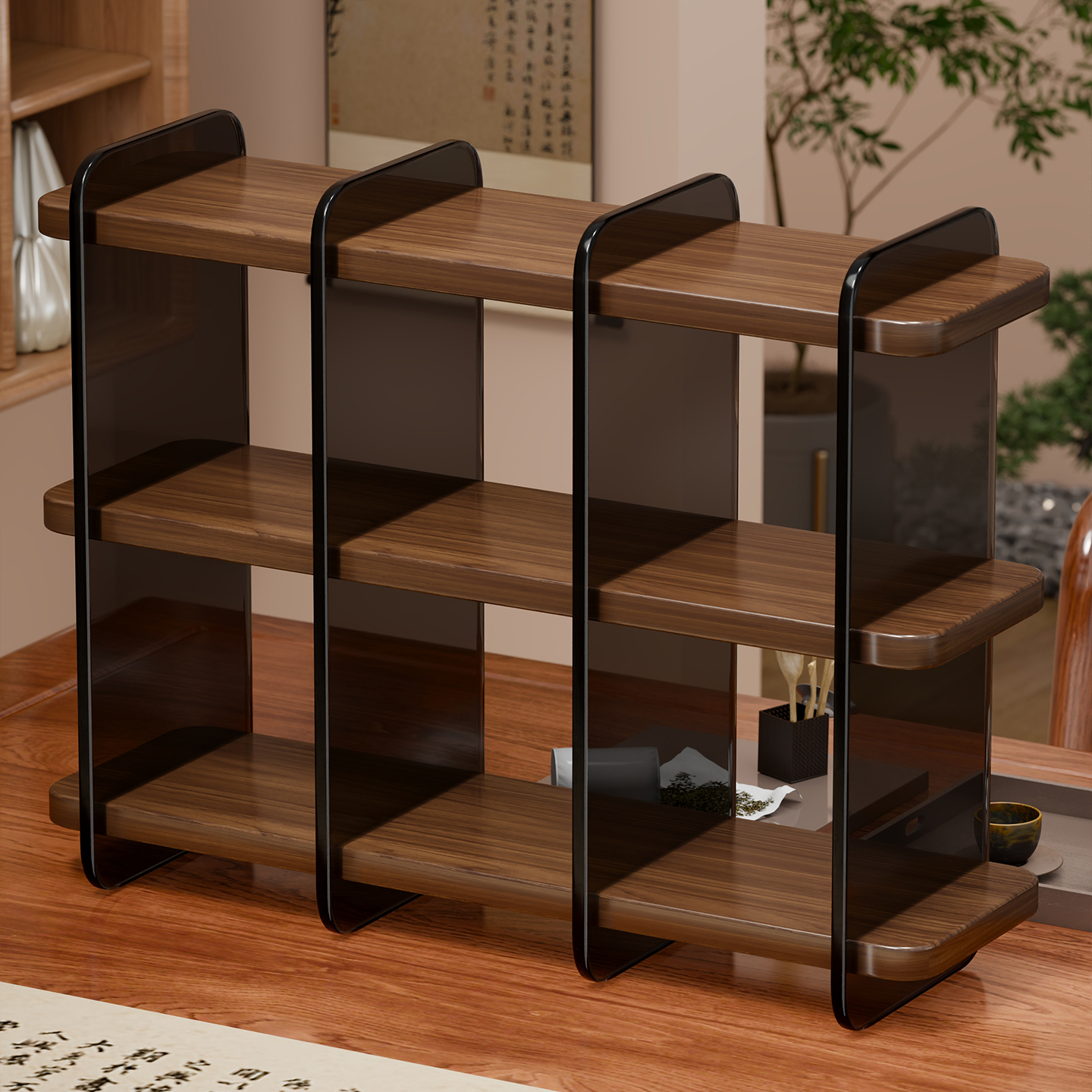 中式桌面茶杯收纳置物架博古架