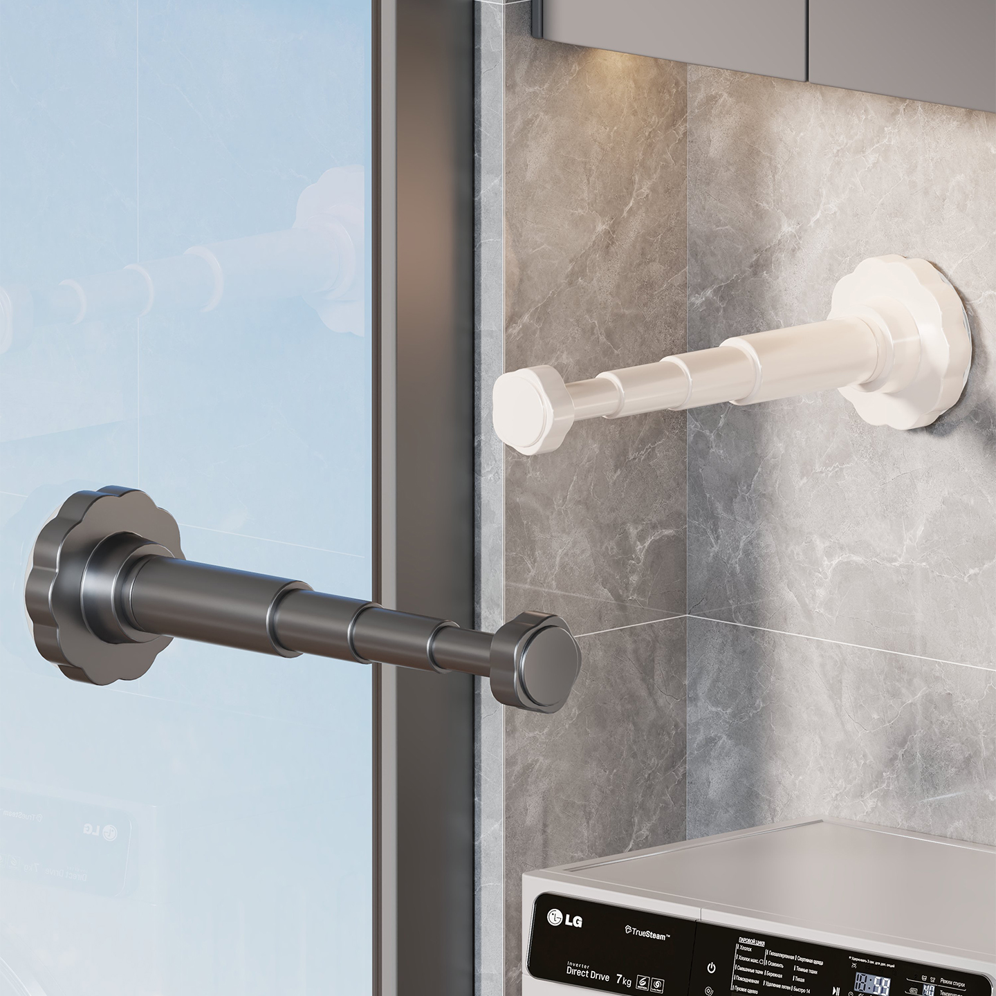 免打孔多功能吸盘晾衣杆