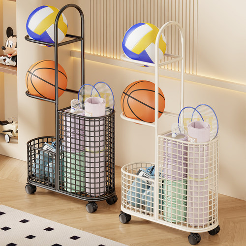 篮球收纳层架家用大容量可移动健身运动器材瑜珈垫收纳筐球类置物
