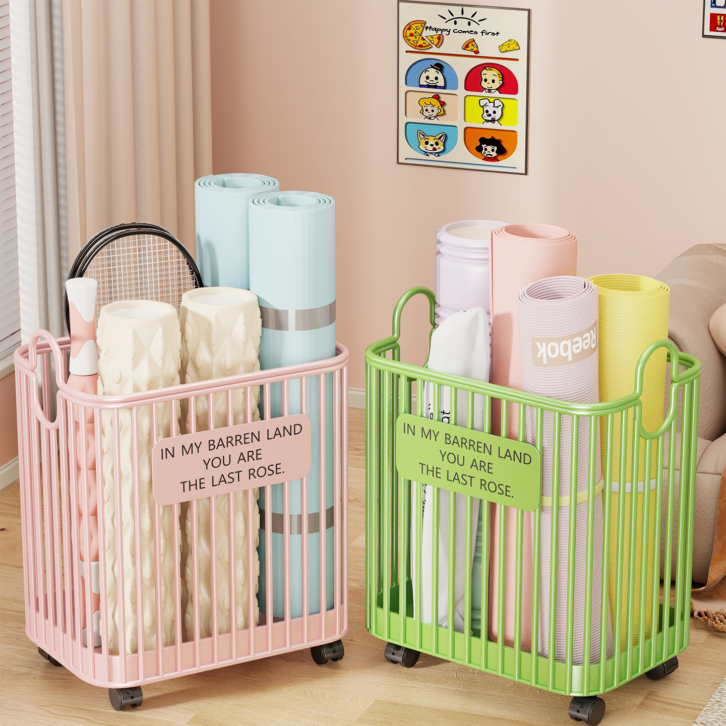 瑜伽垫收纳筐大容量带轮可移动