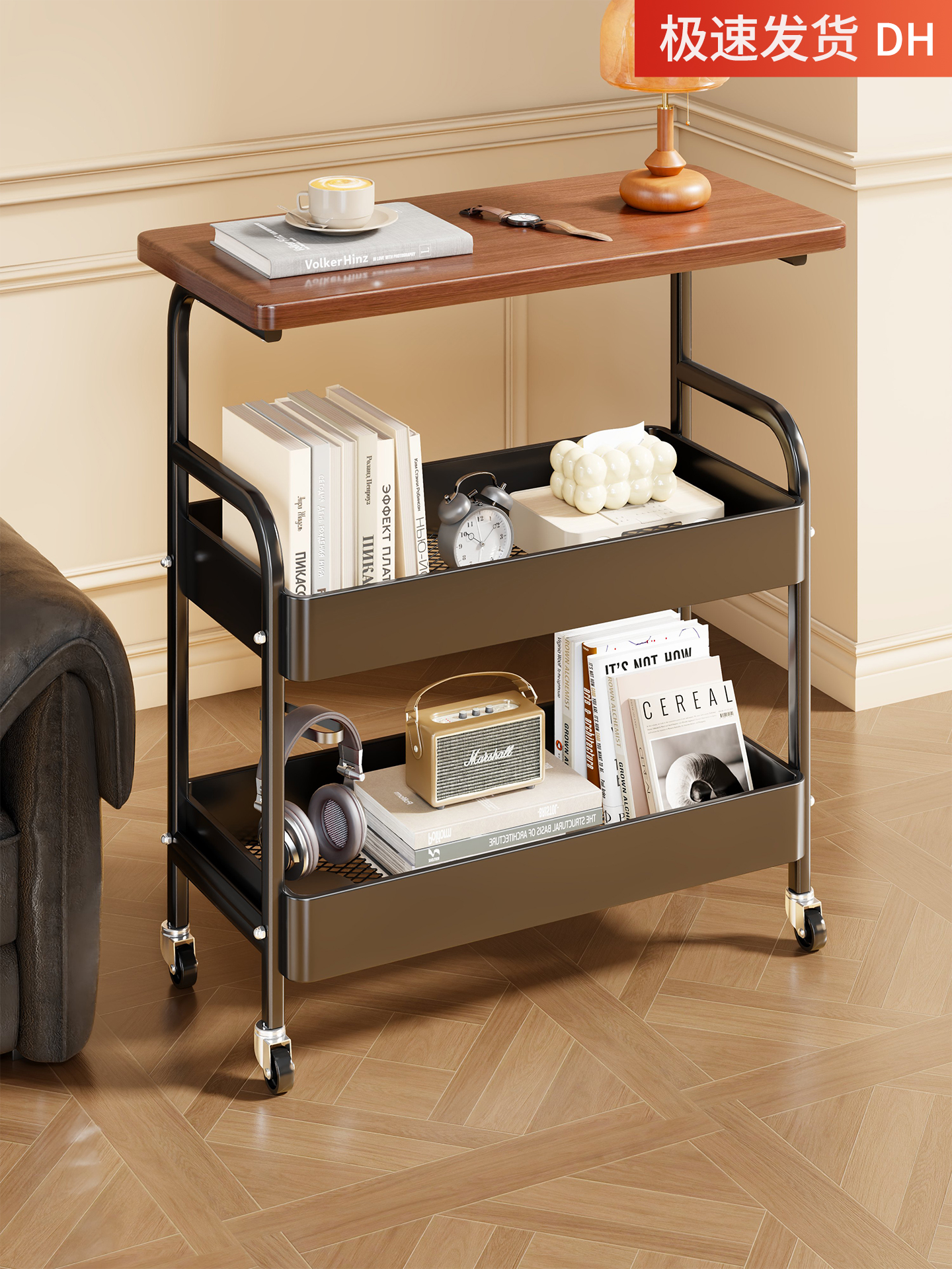 可移动小推车家用沙发边几零食收纳置物架多功能茶几小桌子床头柜
