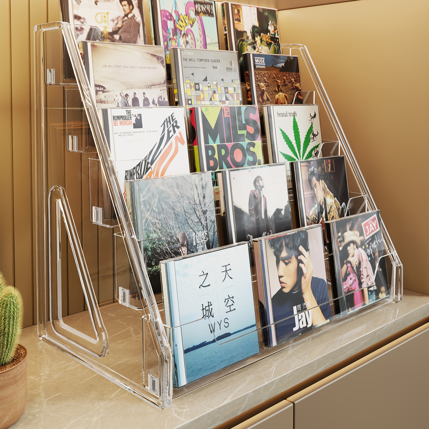 桌面cd碟片架子分格专辑展示架