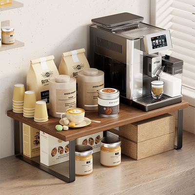 实木厨房台面置物架咖啡机微波炉桌面增高架杯子防尘多功能收纳层