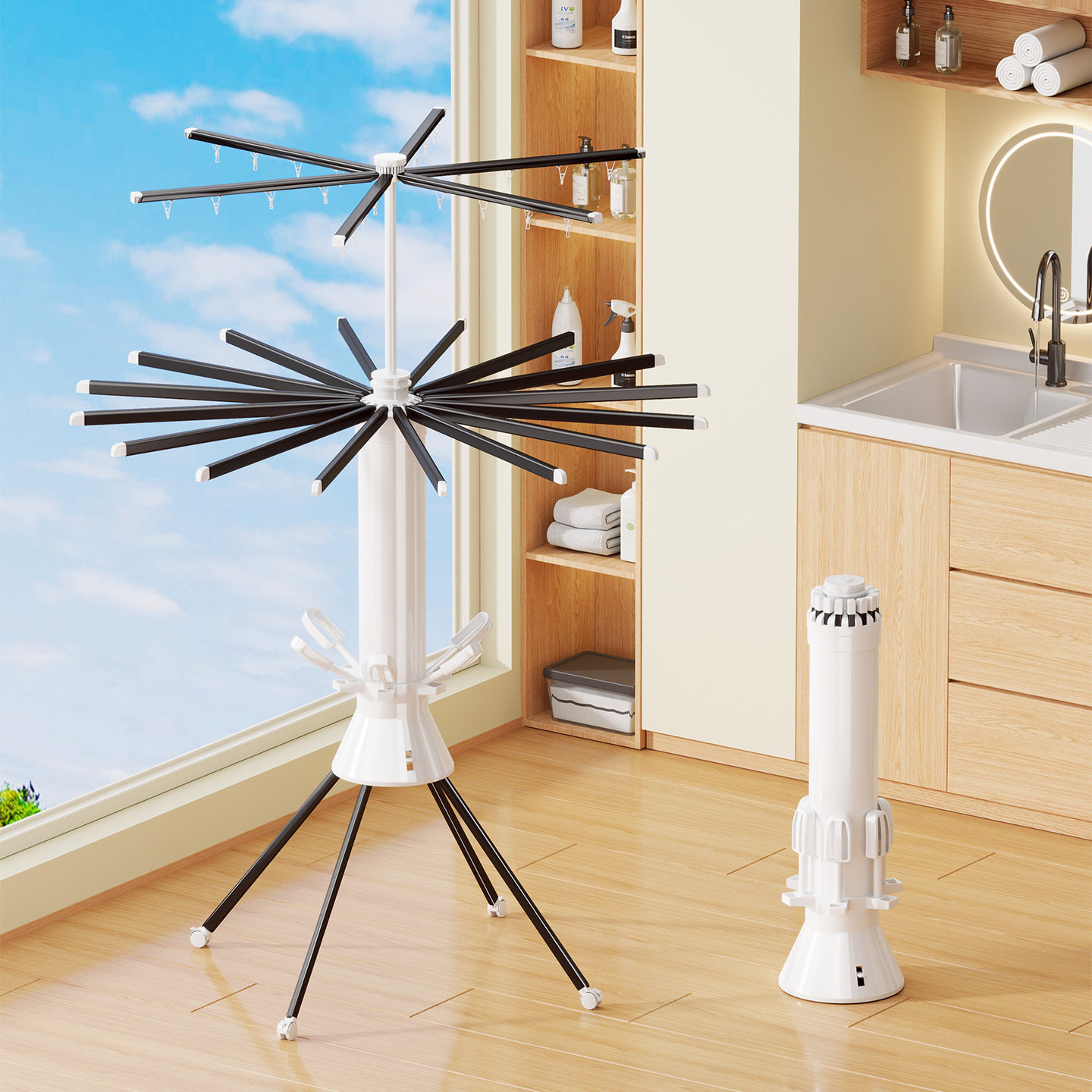 章鱼晾衣架落地折叠家用晾晒杆室内阳台多功能移动八爪鱼晒衣神器,收纳整理,小型晾晒架,淘宝优惠券,粉丝福利购,淘宝优惠卷