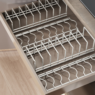 厨房抽屉多功能收纳架橱柜内碗碟收纳架家用盘子不锈钢沥水收纳架
