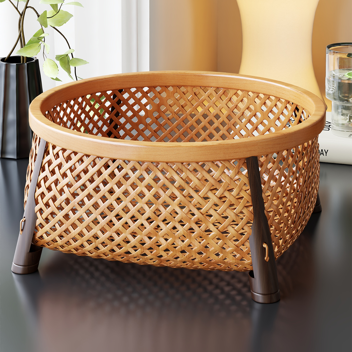 手工藤编水果篮子桌面收纳盒