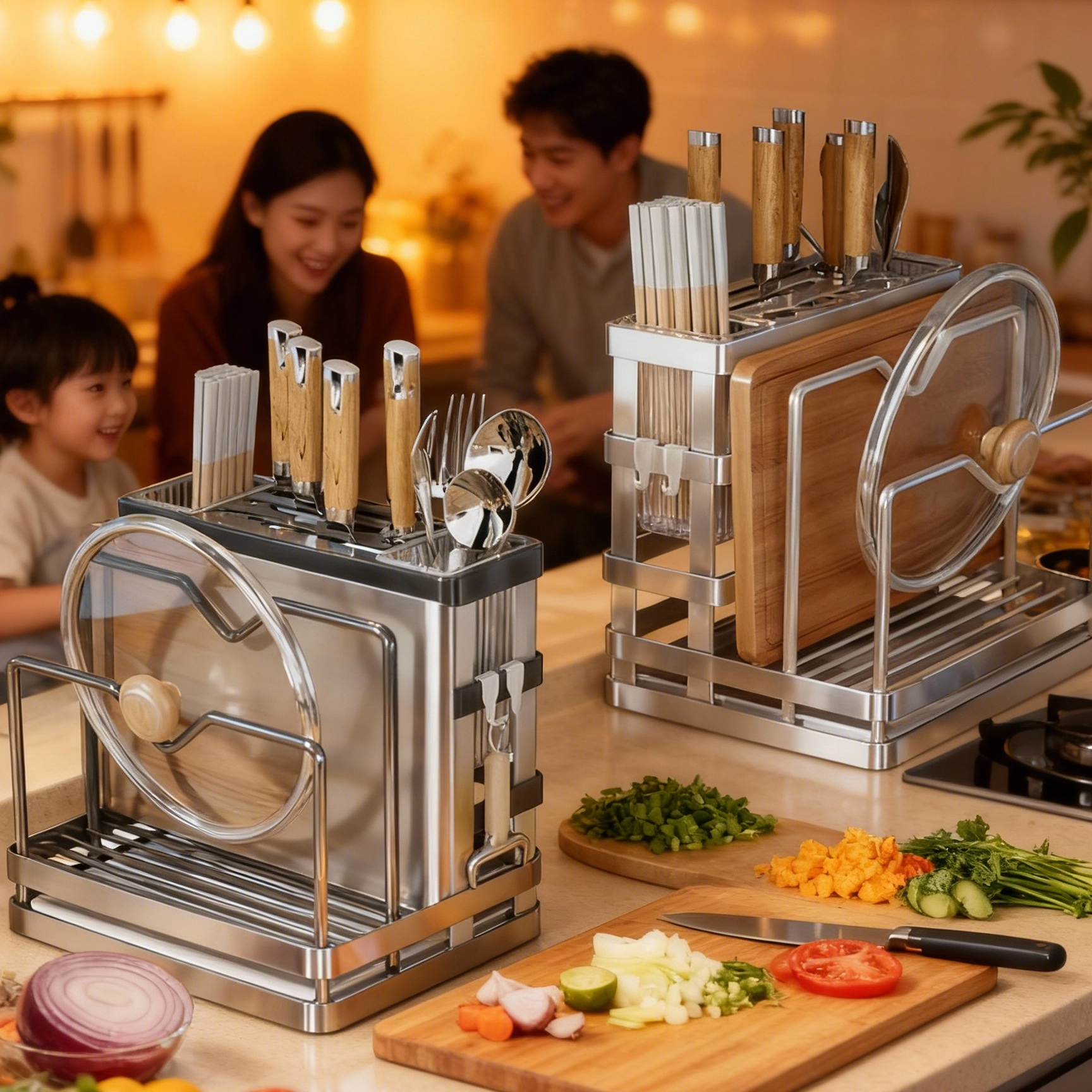 不锈钢台面刀板一体收纳架