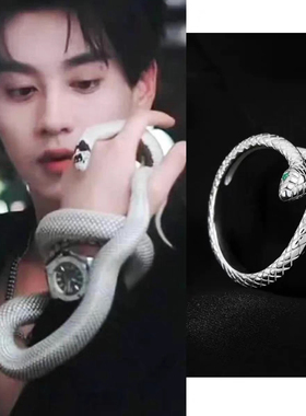 999纯银戒指女小众设计开口食指蛇男生中古足银复古田栩宁同款