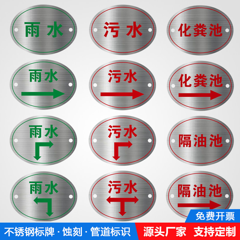 不锈钢标牌雨污水箭头温馨提示牌图片