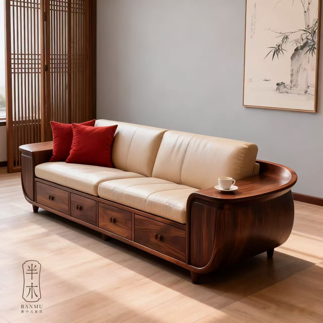 中式北美黑胡桃木沙发全实木美学
