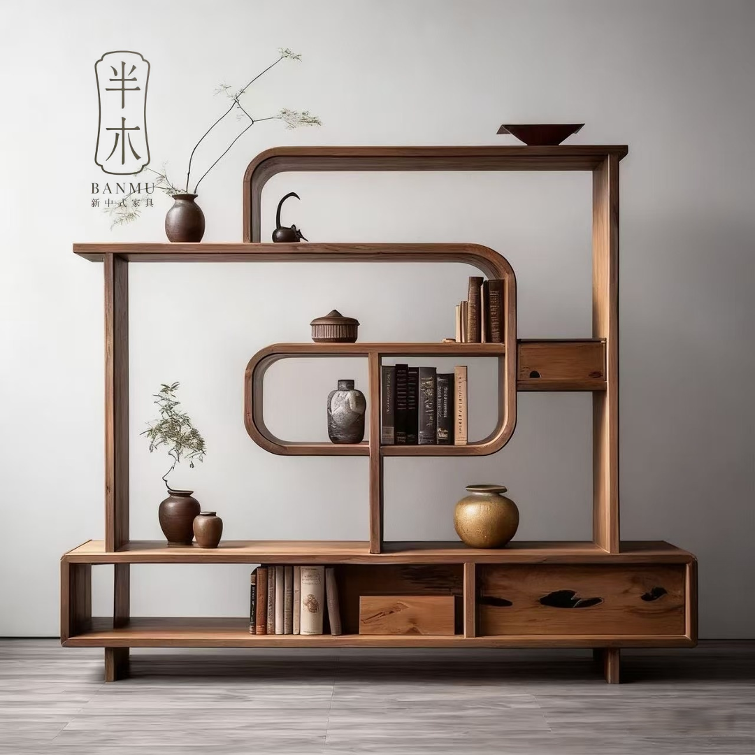 新中式北美黑胡桃木简约书柜靠墙