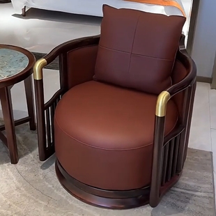 新中式乌金木沙发360度旋转转椅休闲椅三件套实木圈椅单人沙发椅