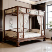 古典彩绘实木四柱床架子床宋式 美学酒店民宿卧室双人床实木床定制