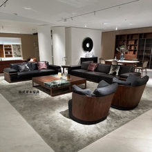 北美黑胡桃木直排沙发组合别墅客厅现代简约轻奢高端实木真皮沙发