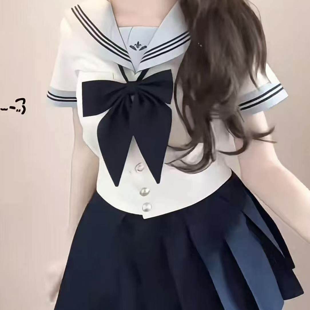 时尚简约JK制服学院水手服修身短袖夏季日系通勤百搭超仙两件套女