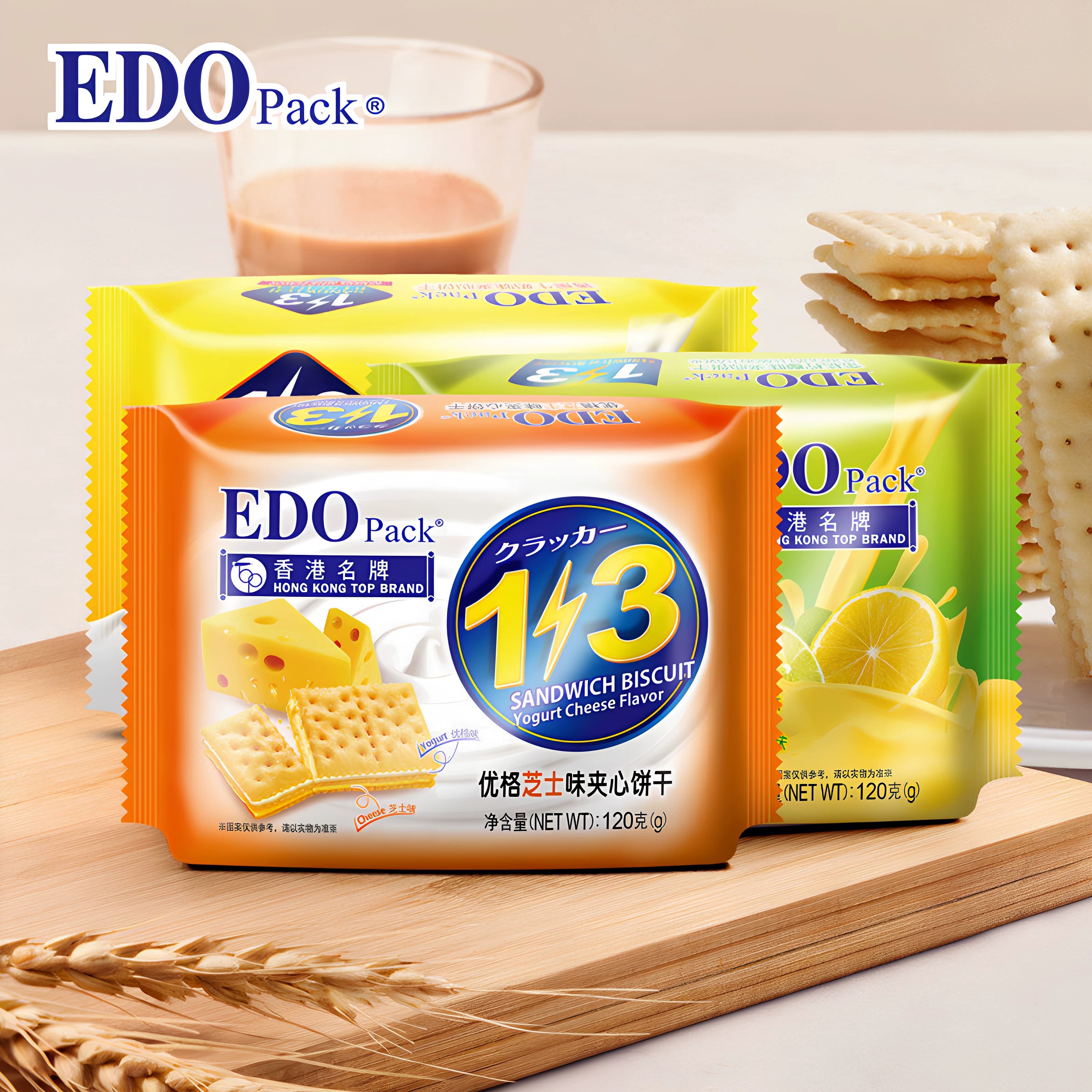 edo pack3+2S夹心饼干120g青柠芝士柠檬休闲早餐苏打零食饼干食品