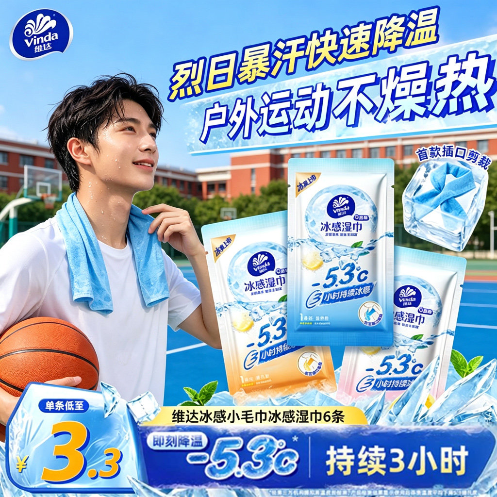 维达冰感小毛巾军训降温凉感湿巾图片