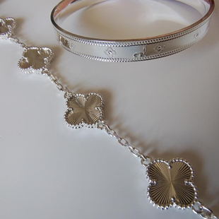 999足银叠戴diy五花四叶草手链叠戴搭配甜美手镯女生妈妈生日礼物