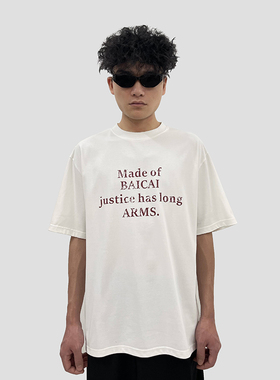 DiSi 美式复古斑驳感印花标语短袖t恤潮牌字母磨边宽松圆领上衣