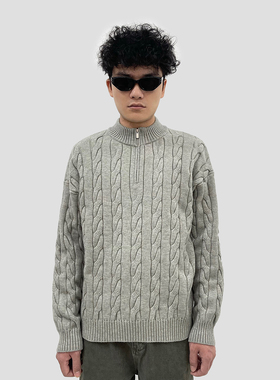 DiSi 立领半拉链毛衣男女秋冬慵懒风麻花纹针织衫情侣宽松毛线衣