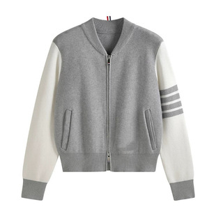 秋冬潮牌tb棒球外套撞色拼接四条杆拉链针织夹克男女情侣开衫毛衣