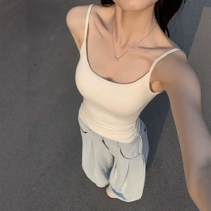 白色吊带带胸垫打底背心女夏季外穿辣妹美背文胸一体大码内搭上衣