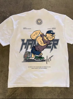 搞钱做慈善 260克重磅纯棉！大力水手创意简易印花原宿风oversize