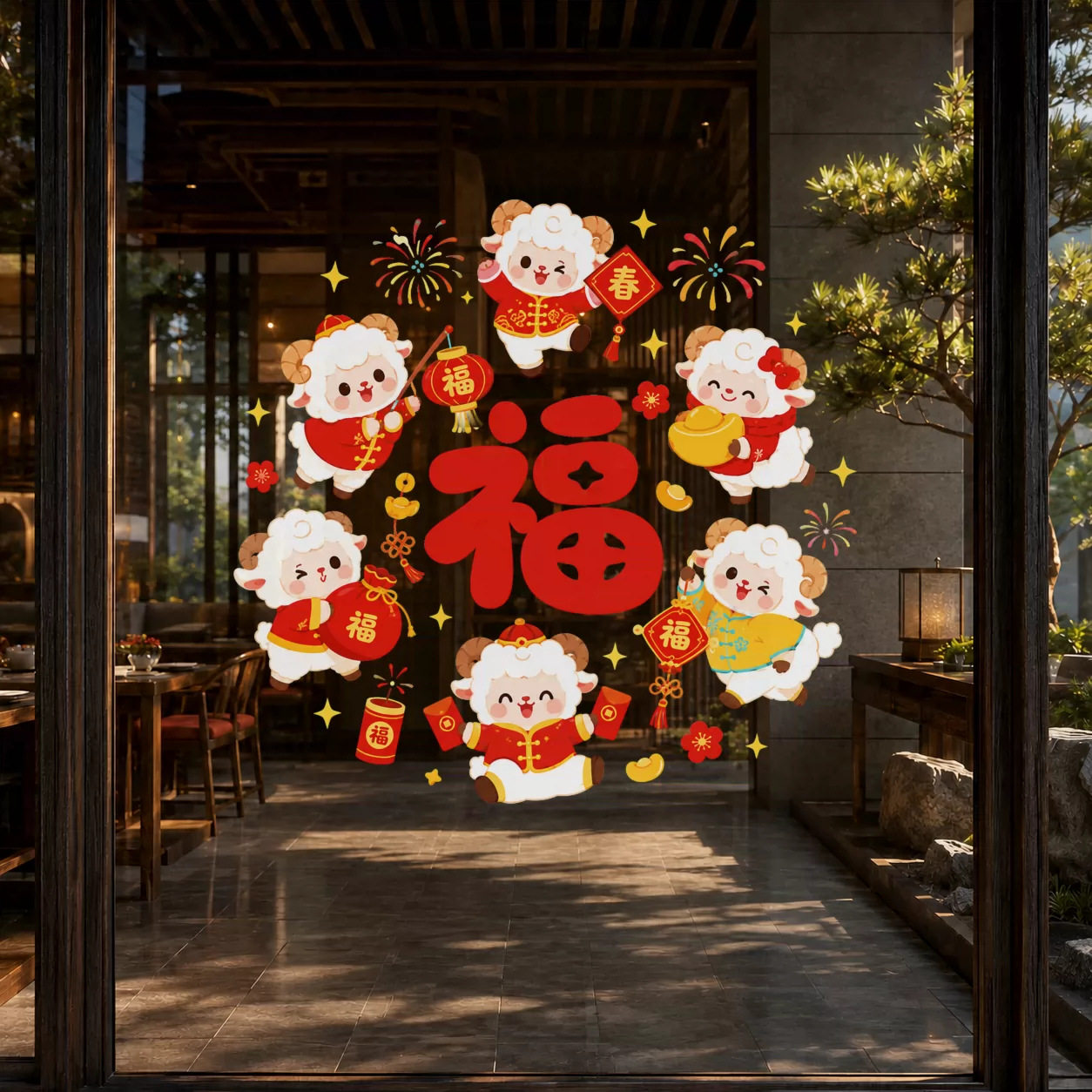 小福羊2027羊年春节玻璃窗花贴卡通新年装饰静电贴纸福字门贴贴纸