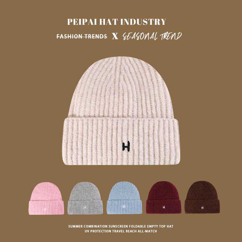 针织帽子秋冬季户外百搭毛线帽显脸小加绒加厚骑车防寒护耳