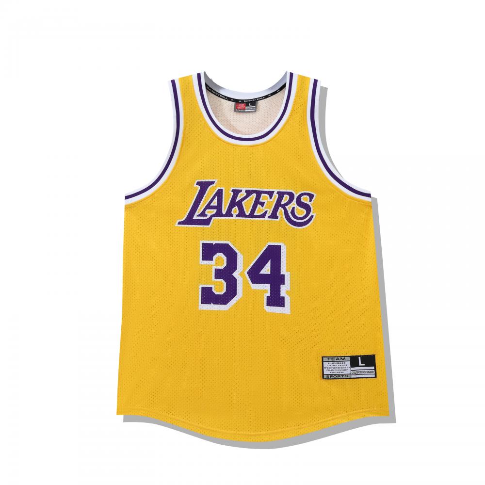 健身训练NBA复古球衣湖人队34号SW球迷版男款篮球服Mitchell Ness