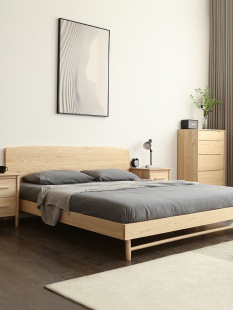 清木堂日式 纳维亚简约现代白蜡木定制主卧2米双人 全实木床斯堪