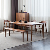 清木堂黑胡桃木餐桌北欧简约长方形实木无辅料榫卯餐厅饭桌茶桌