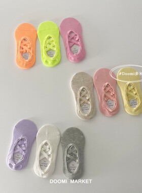 包邮三双装韩版夏季女童绑带船袜荧光色糖果色袜子儿童彩色袜套装