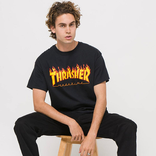 经典 美版 联名情侣紫色火焰基础短袖 T恤 现货 王一博同款 THRASHER