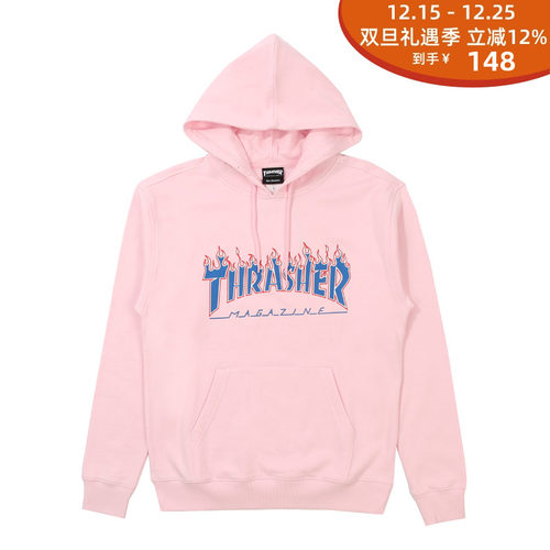 THRASHER印花吨秀蓝火焰帽衫