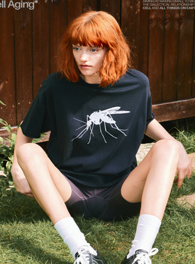 CELL AGING 25SS 蚊子印花短袖休闲T恤 夏季轻薄水洗卷边短宽版型