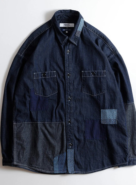 FDMTL 丹宁补丁明线长袖衬衫 DENIM SHIRT RINSE