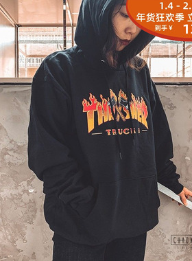 THRASHER 印花字母连帽衫 1 HOOD LOGO 火焰滑板男士卫衣