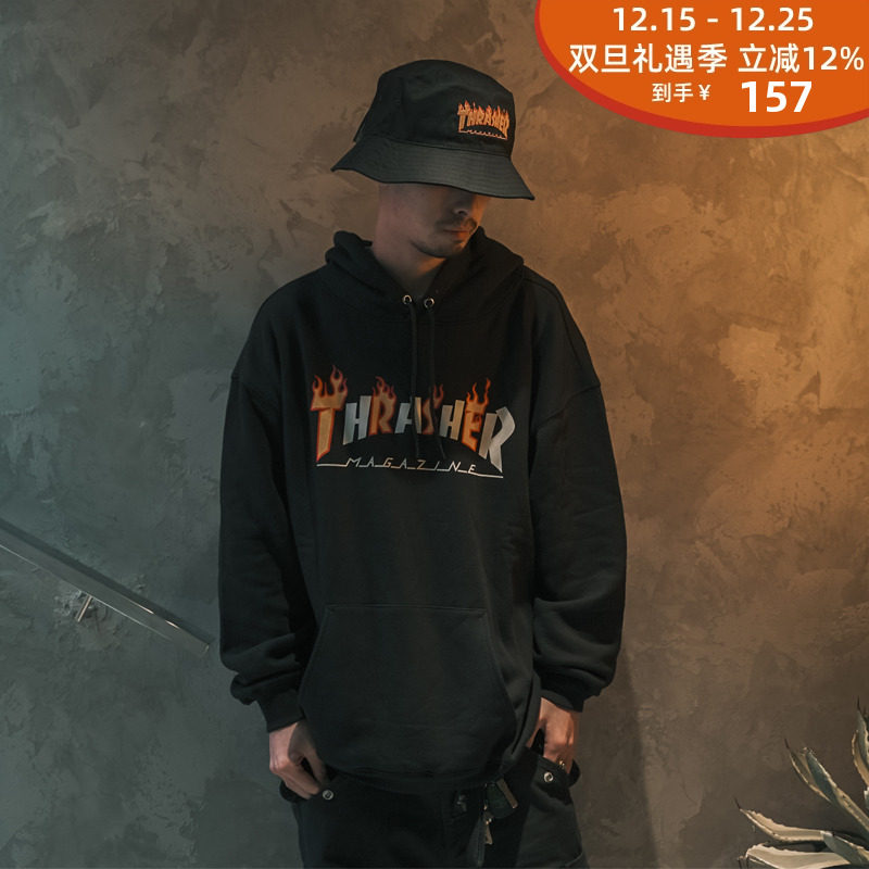thrasherHOODED火焰logo帽衫