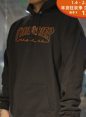 现货 潮玩艺 THRASHER OUTLINED HOOD 字母LOGO涂鸦连帽卫衣帽衫