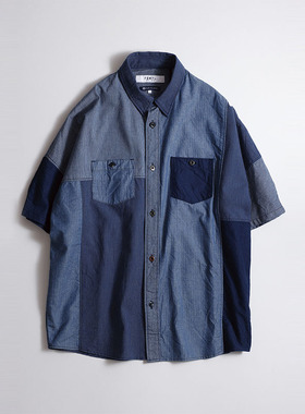 FDMTL 24SS PATCHWORK S/S SHIRT RINSE 拼接短袖衬衫 日系复古